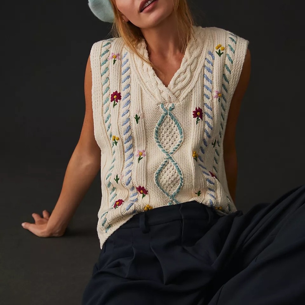 NEW Wendy Wurtzburger &Marcella Volini For Anthropologie Flower Fisherman Vest